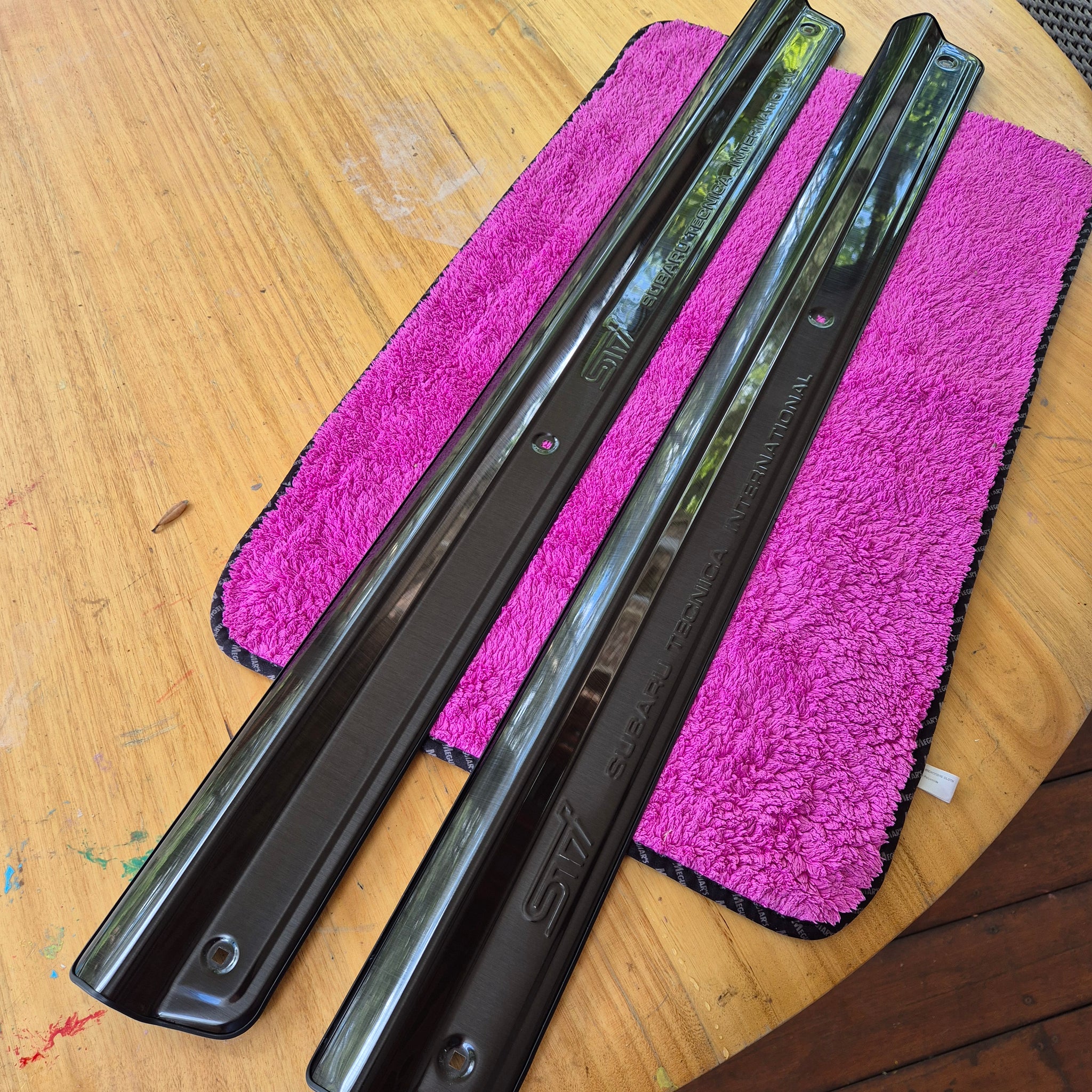 Subaru Impreza Coupe WRX Type R STi 22B Black Sill Plate covers (GC8) Type R Scuff Plate GM8 OEM P/N STS075580000 / 94065FA250 (Not Aluminium)