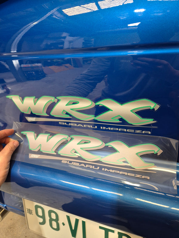 Sonic Blue and Navy Blue colour car Wrx Sti boot badge Type R coupe white STi GM8 GC8 GF8 ST99800ST480