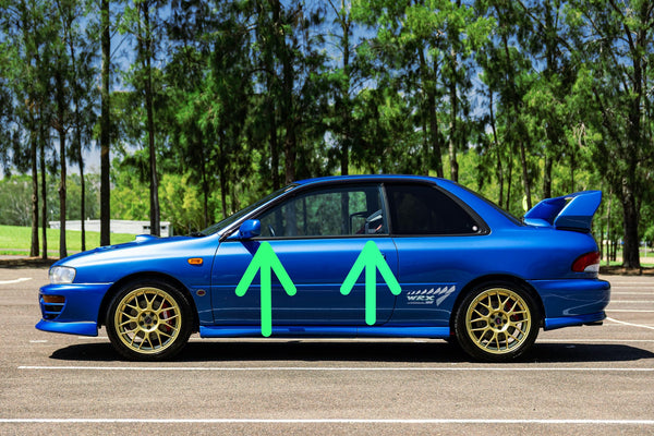 Subaru Impreza coupe GC8 GM8 door moulds 2dr 22B Type R RS2.5 weather strip seals scrapers RH and LH replaces 62061FA030 62061FA020