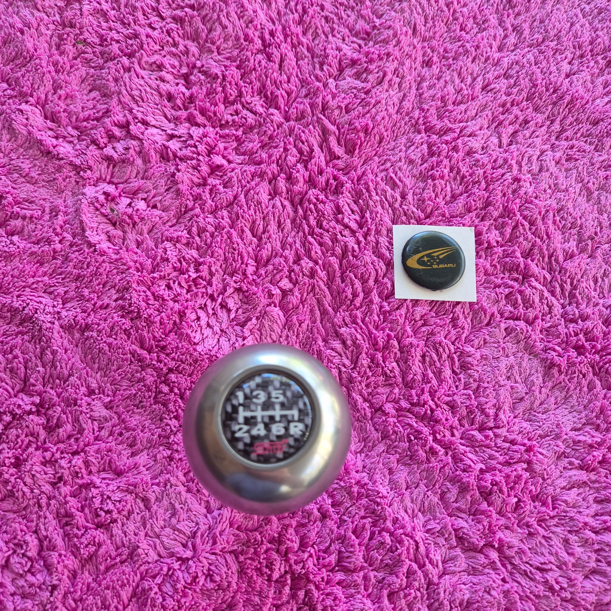 Genuine Subaru Optional Titanium Shift Knob for WRX STi (GC8, GF8, GDA, SG5, B4, BP, BL, BE, BH) - comes with original sticker.